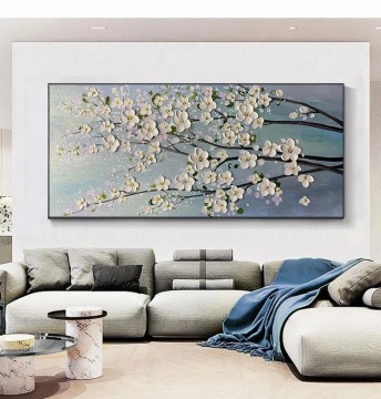 Texturkunst Werke - Weiße Kirschblumen von Spachtel Wanddekor Textur